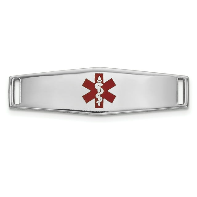14k White Gold Epoxy Enameled Medical Alert Id Ctr Soft Plate # 816 Bracelet Component