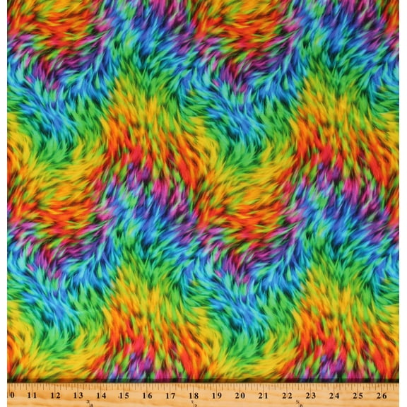 Cotton Rainbow Fur-look Colorful Fluffy Fun Swirled Multicolor Cotton Fabric Print by the Yard (112793)