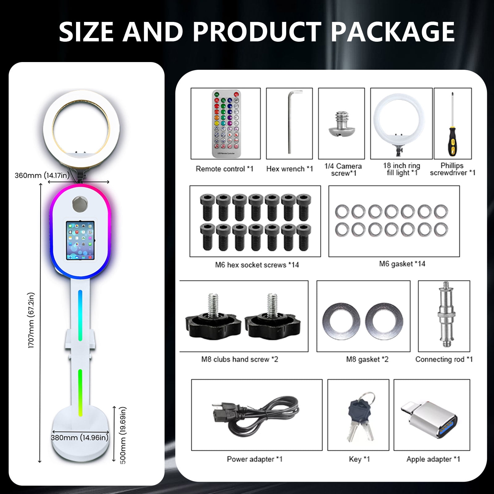 iPad PhotoBooth Stand Selfie Machine With Ring Light for 10.2/11/12.9 inch iPad for Party Wedding