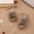 thumbnail image 6 of Yindaity Toddler Slippers Girl Girls Fluffy Cute Fuzzy Slippers - Open Toe Warm Fur Slides Cross Band Plush Slip on House Indoor Slippers(Khaki,26), 6 of 6