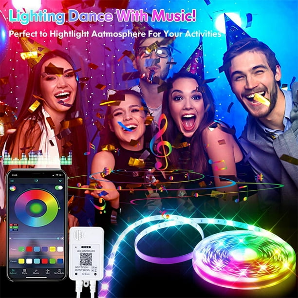 10M (5Mx2) Bluetooth LED Strip RGB LED Strip Chambre à Coucher Multicolore  Bande Lumineuse Flexible, Contrôlée par Application Smartphone,  Synchroniser avec la Fonction de Rythme / Minuterie de la Musique 