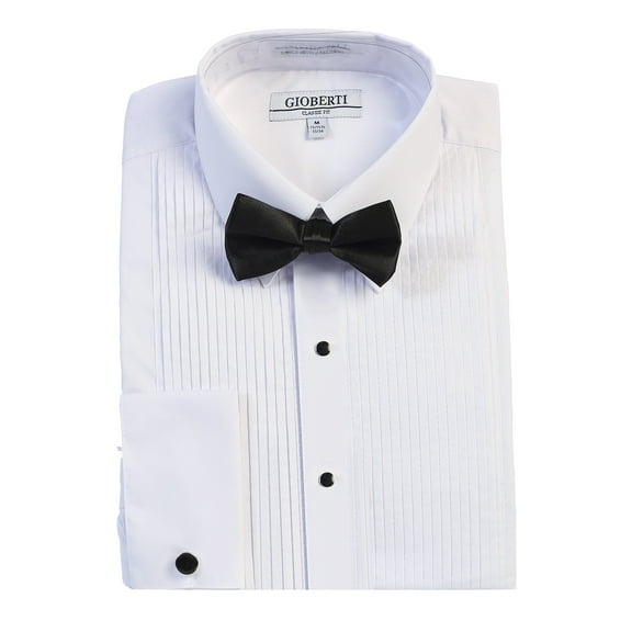 Gioberti Men's Kent Lay Down Collar Long Sleeve Tuxedo Dress Shirt with Bow Tie