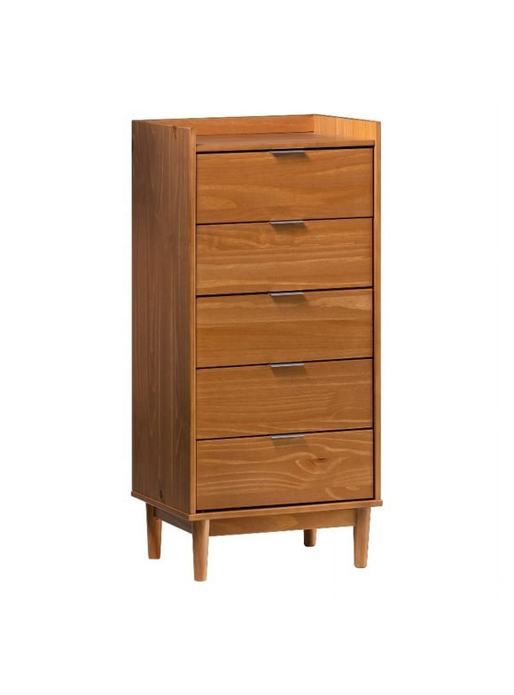 Pemberly Row 5-Drawer Solid Wood Tall Bedroom Chest Dresser - Caramel
