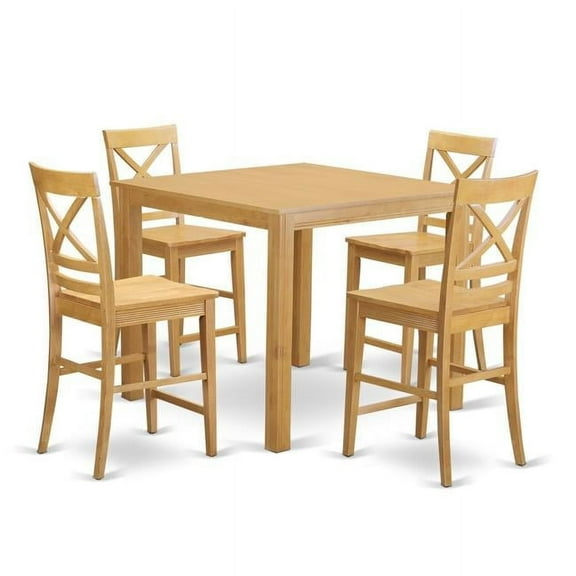 East West Furniture CFQU5-OAK-W Counter Height Pub Set - Dining Room Table & 4 Bar Stools, Oak