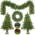 thumbnail image 5 of 4-Piece Christmas Decoration Set, Pre-lit Artificial Christmas Tree Garland Wreath 4FT Xmas Trees 4-Piece Set, Outdoor Christmas Tree for Porch, Entrance, Holiday Decor, 5 of 10
