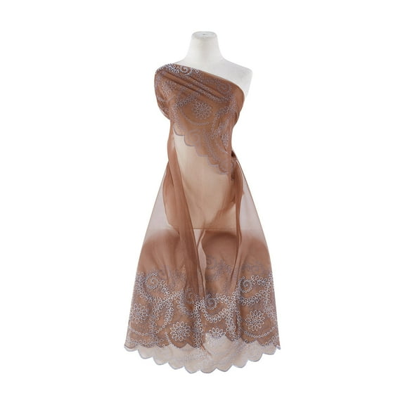 Zelouf Doily Double Border Emb On 2Ply Organza  , Sewing, DIY, Crafts Fabric by the Yard, Brown/peri, 3 Yard