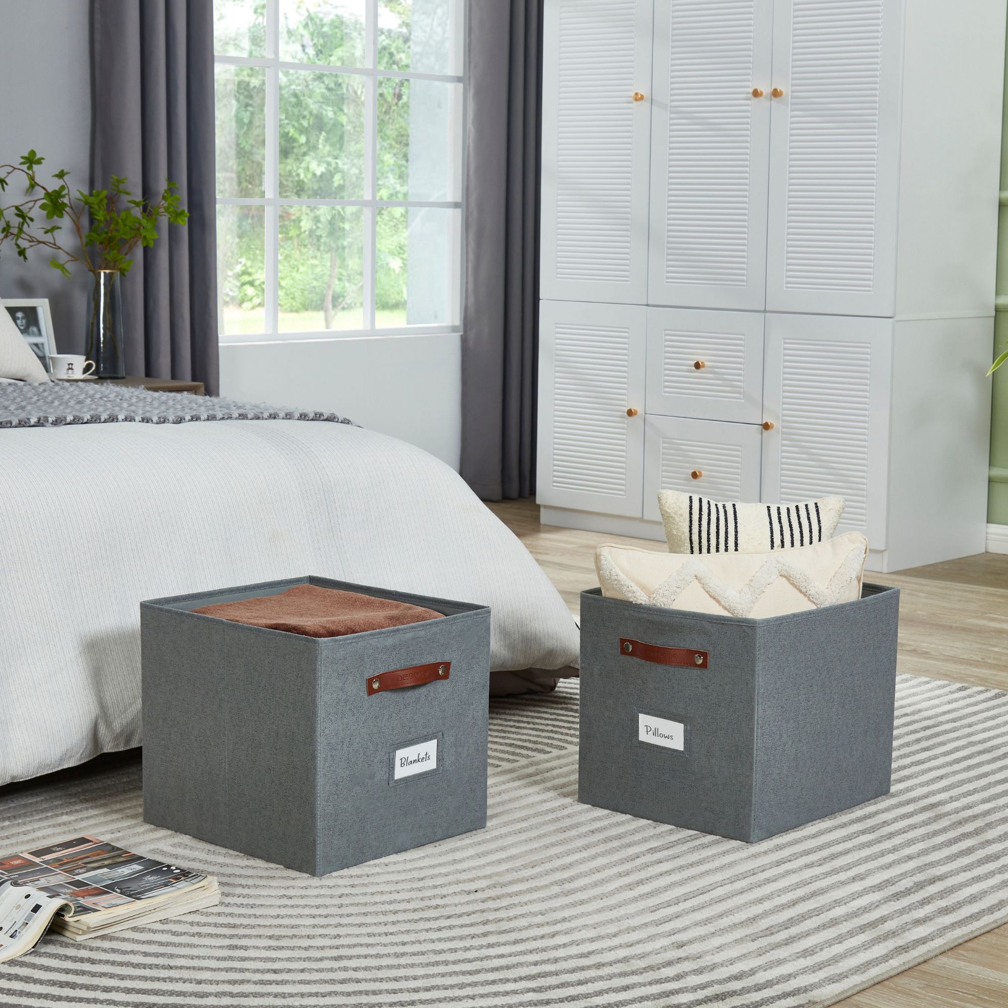 DECOMOMO Cube Storage Bin 13" x 15" x 13" | Cube Organizer Bin | Collapsible Storage Cube | Fabric Storage Cube | Set of 4, Texture Grey