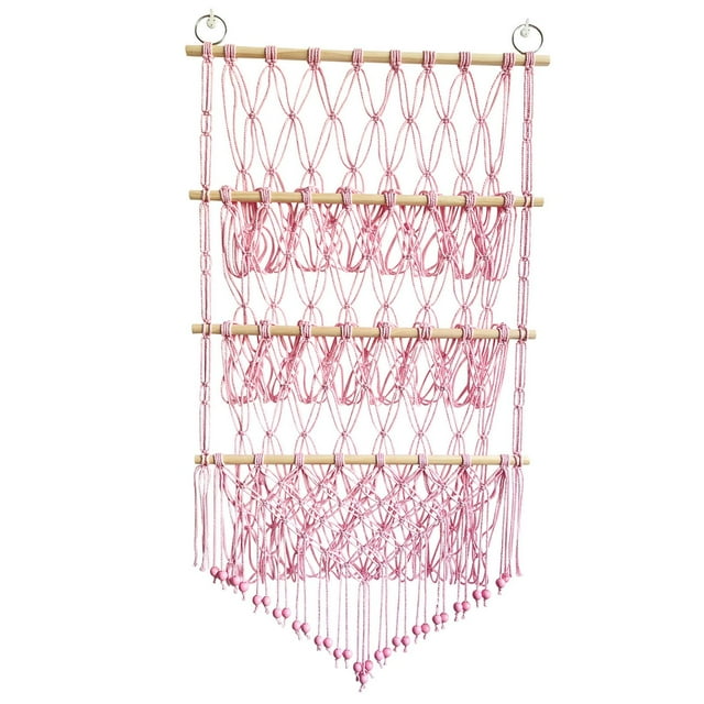 Red para hamacas, peluches, juguetes, decoración tejida a mano, red de almacenamiento colgante Rosa