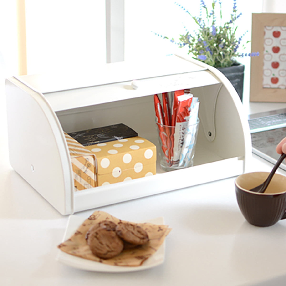 Bread Storage Box Food Keeper Bread Bin Cake Container Pink/White