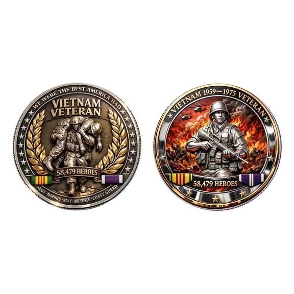 37Jewelry, Size 1.57 in Gold Vietnam Veteran Challenge Coin 1959-1975 Commemorative Military Keepsake Token Patriotic Veteran Gift Collectible for Veterans
