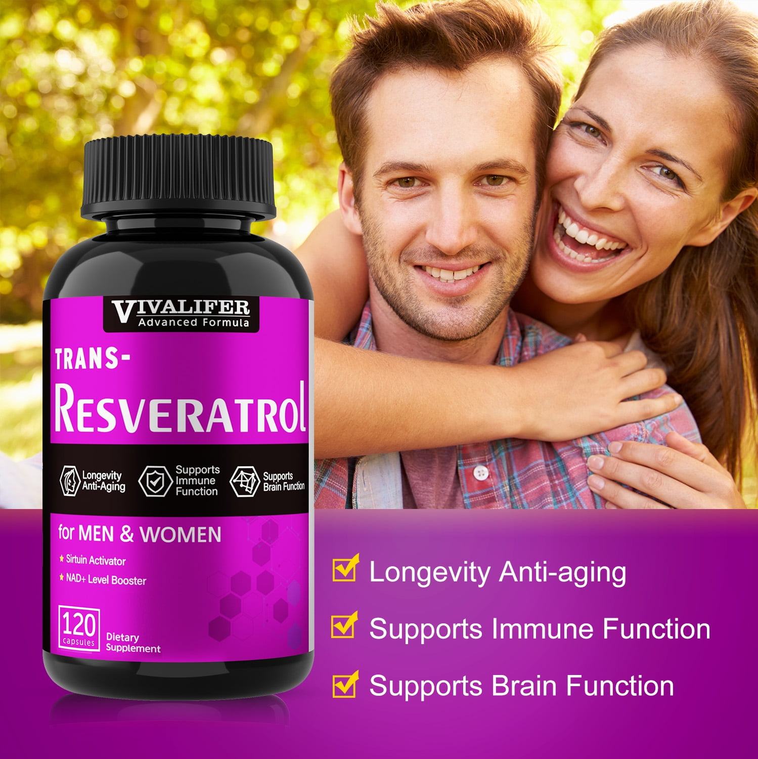 VIVALIFER Resveratrol 500mg, Anti Aging Antioxidant Supplement 120 Capsules