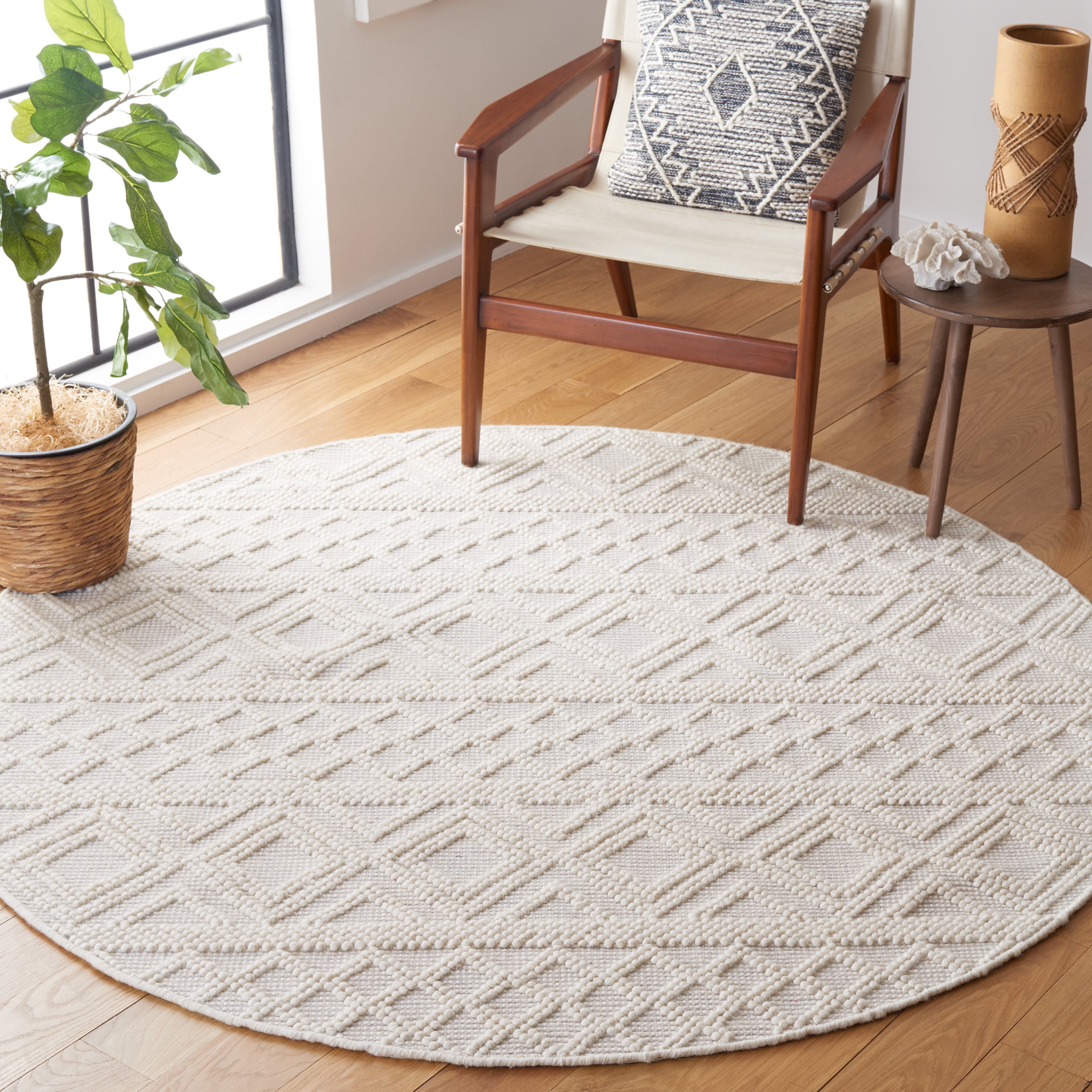 SAFAVIEH Natura Katie Southwestern Wool Area Rug, Ivory/Blue, 6' x 6' Round