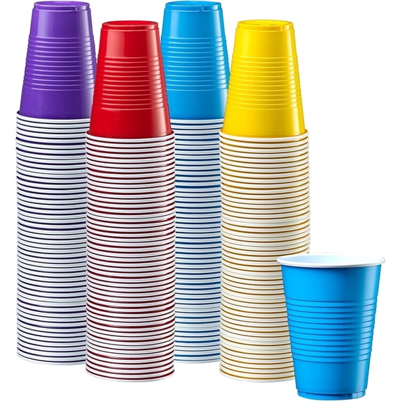 GUSTO 9 Oz Plastic Cups Disposable Drinking Party Cups, Assorted 240-Pack