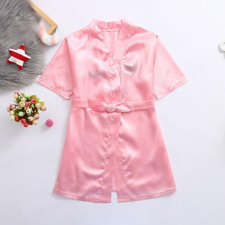 

THE WILD Toddler Baby Kids Girls Solid Silk Satin Kimono Robes Bathrobe Sleepwear Clothes