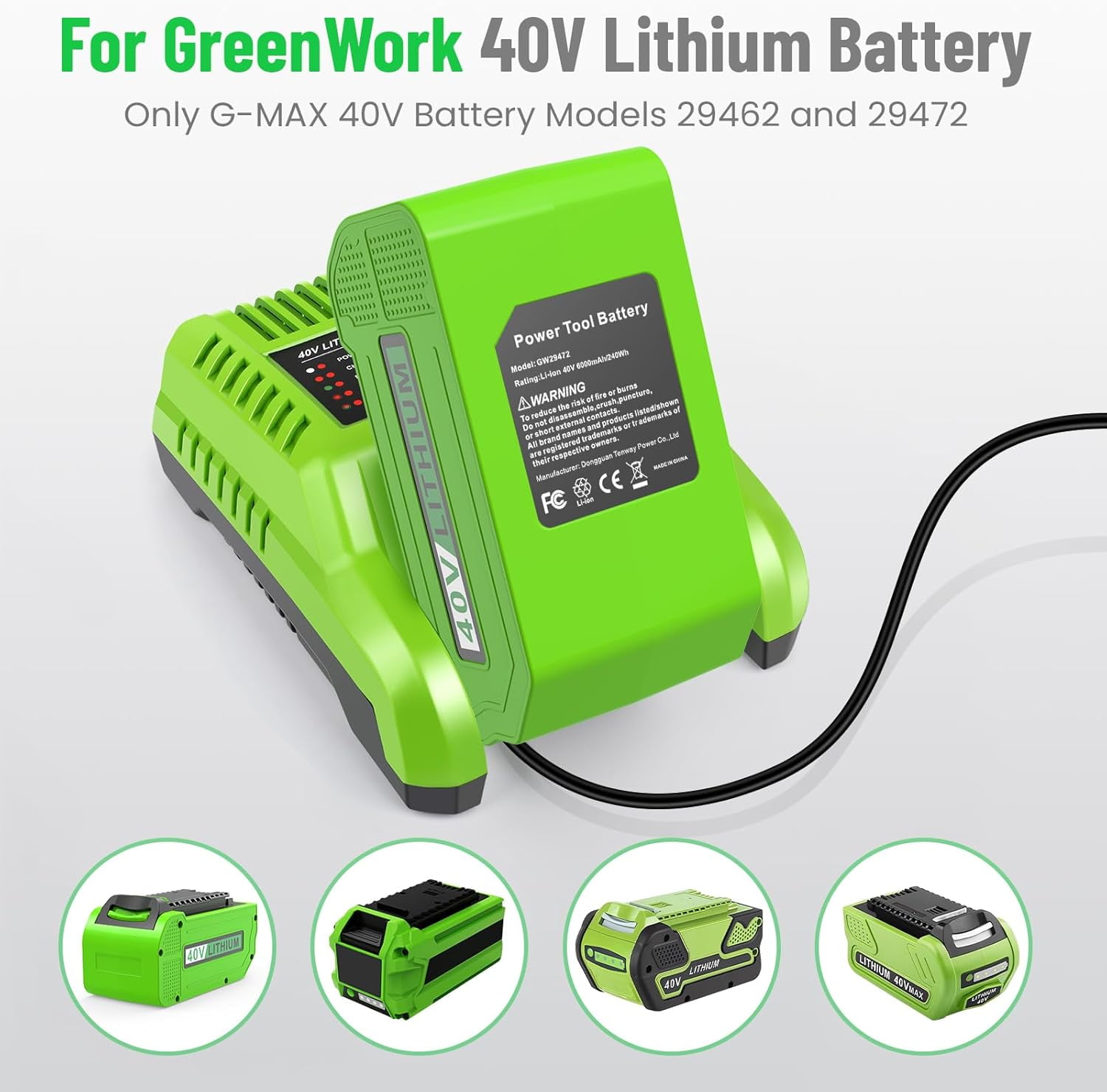 XNJTG 40V Charger Replacement for Greenworks 40V Charger G40C for