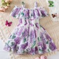 thumbnail image 2 of XXWXYD Toddler Girls Floral Chiffon Dress Off-Shoulder Ruffle Hem Tunic Casual Summer Outfit Breathable Twirl Dress with Elastic Neckline, 2 of 4