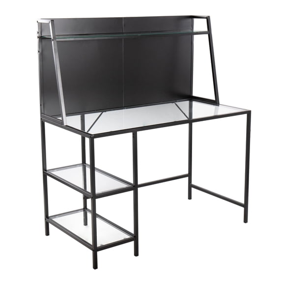 Geo Tier Contemporary Office Desk In Black Metal And Clear Glass