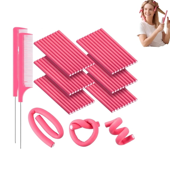 60-Pack Flexible Curling Rods, No Heat Hair Curlers Rollers for Long & Short Hair, Twist Flexi Set (Pink, 0.3 x 7 Inch)