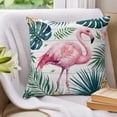 thumbnail image 3 of Pillow Covers 16x16 Set of 2, Flamingo Throw Pillow Covers Decorative Couch Cushion Cover, Vintage Summer Palm Leaves Tropical Botanical Microfiber Soft Square Pillowcases for Bedroom Living Room, 3 of 9