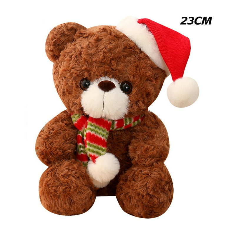 Christmas Hat Teddy Bear Doll Plush Toy Dark Color 23Cm Bear Anime Character Stuffed Toy Soft Cuddly Friend Baby Sleeping Pillow