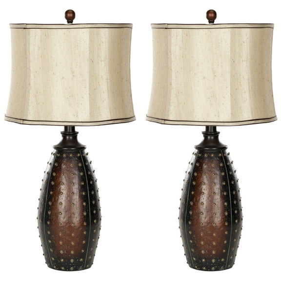 SAFAVIEH Santa 28 in. Brown Resin Table Lamp with Beige Polyester Shade, Set of 2