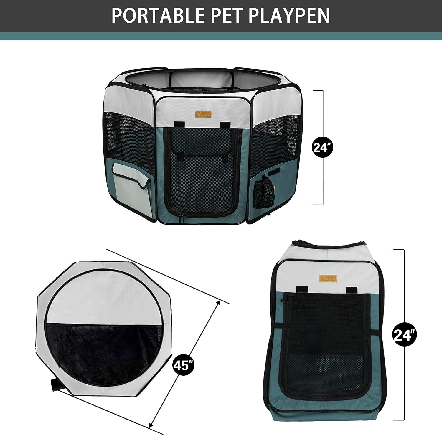 Akinerri Pet Playpen Portable Foldable Playpen for Dog/Cat/Puppy Exercise Kennel Dogs Cats Indoor/Outdoor Removable Mesh Shade Cover 