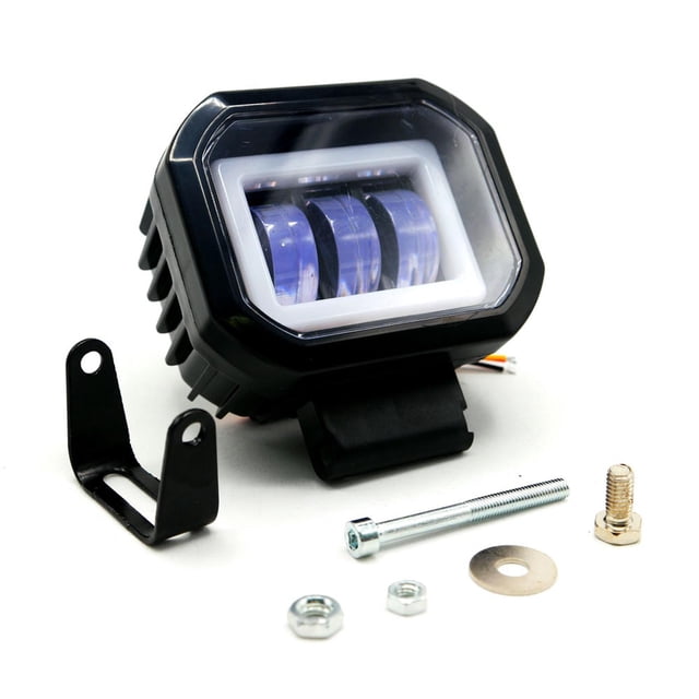Faro Para Moto Rasen Auxiliar Led Con Lupa Cuadrado Con 3 Led Ojo De Angel Con Luz Blanca Fija Y Estrobo rojo