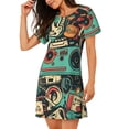 thumbnail image 2 of Balery Retro Pop Art Collage Camisón de manga corta con cuello redondo para mujer, cómodo y elegante., 2 of 6