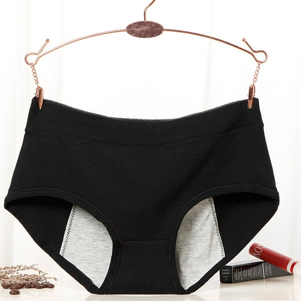 Female Physiological Pants Leak Proof Menstrual Women Underwear Period  Panties Cotton Health Seamless Briefs in the Waist - Size L (Black) 