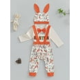 thumbnail image 2 of Okbabeha Baby Boys My First Easter Outfits Letter Embroidered Bowtie Long Sleeve Rompers Rabbit Print Suspender Pants Bunny Ear Hat 3Pcs Clothes Set, 2 of 8