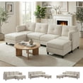 thumbnail image 1 of Puremind U Shaped Sectional Sofa, Corduroy Modular Sectional Couch with 2 Movable Ottomans for Living Room/Apartment, Beige, 1 of 7