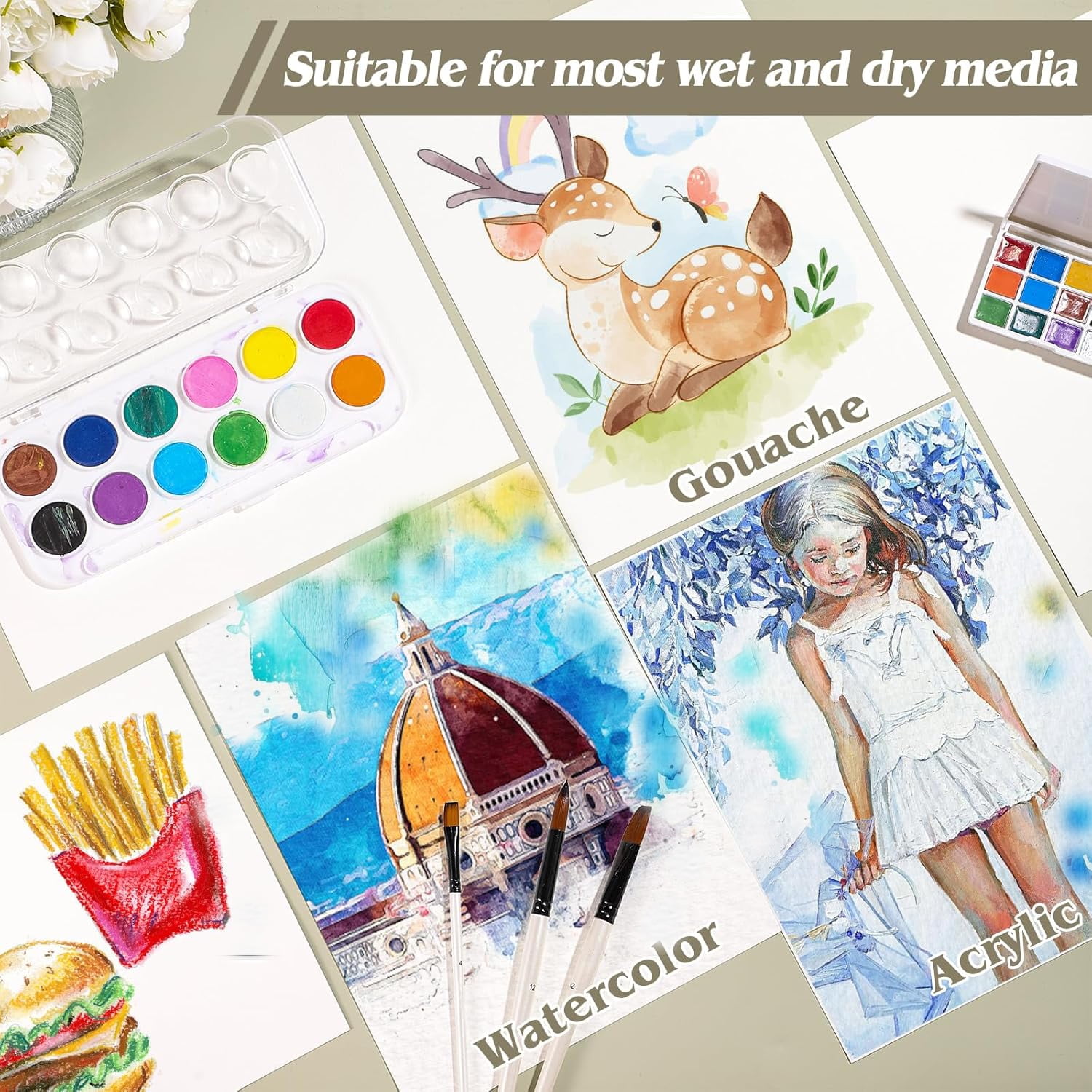 100 Sheets Watercolor Paper Bulk, 200 GSM Cotton Cold Press White Paper, 5 x 7 Inch, Perfect for Kids, Students, Artists