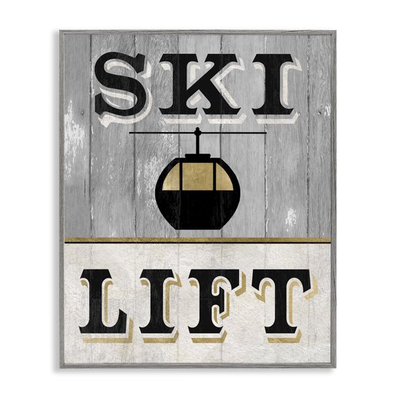 Stupell Industries Traditional Ski Lift Winter Sports Gray Framed Giclee Art, 16 x 20, by Livi Finn