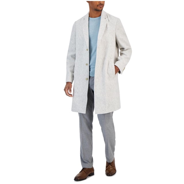 Alfani Mens Bruno Regular Fit Textured Pea Coat, Grey, X-Large