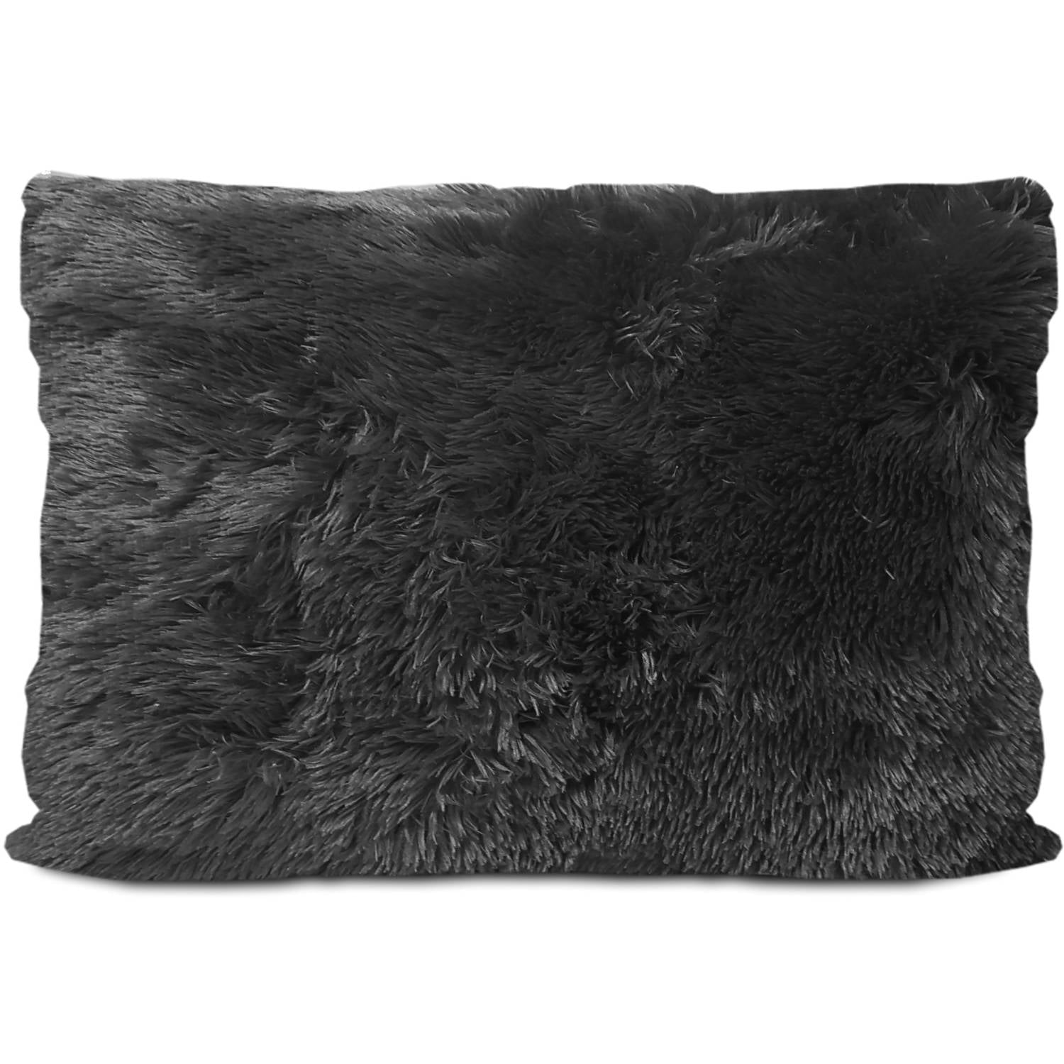 your zone long hair fur pillow, black