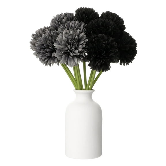 Uxcell 10pcs Artificial Chrysanthemum Ball Flowers Faux Chrysanthemum Flowers Bouquet Silk Fake Mum Flower for Home Garden Wedding Party Decoration, Black/Grey