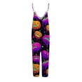 thumbnail image 4 of Womens Halloween Jumpsuits Ghost Candy Sleeveless Backless Horror Rompers Bat Skull Wide Leg Funny Overalls, XL, 4 of 6