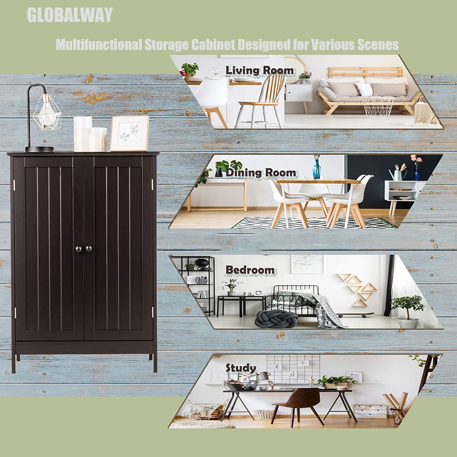 Giantex Bathroom Floor Cabinet, Wooden Freestanding Storage Cabinet with Double Doors, Suitable for Bathroom, Living Room, Bedroom, Entryway