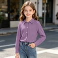 thumbnail image 7 of Maean Girls Button down Shirts with Pockets Solid Color Long Sleeve Casual Loose Fall Fashion Shirt, 7 of 7