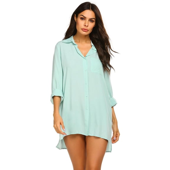 EKOUAER Women's Beach Bikini Cover-up Long Roll-up Sleeve Beach Shirt Bathing Suit Cover Up