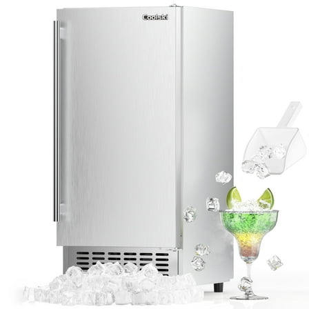Coolski 15" W Commercial Under Counter Ice Maker Machine, 80 Lbs/Day, 30 Lbs Storage