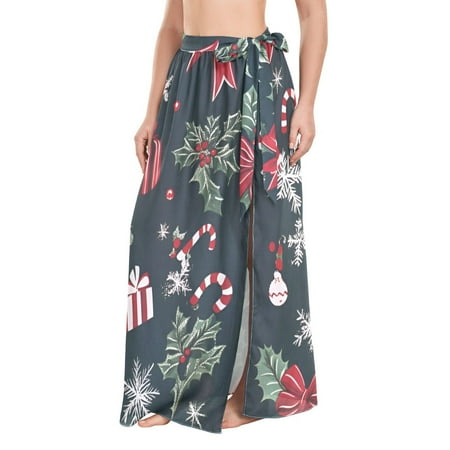 FORMRS Beach Sarong for Women Semi-Sheer Wrap Skirt Swimsuit Cover Up  Green Christmas