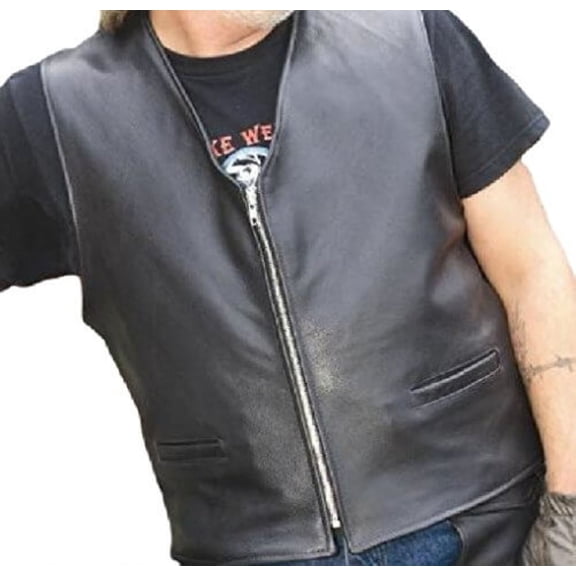 Reed® Men's Naked Cow Leather Motorcycle Vest Made in USA (L, Black)