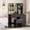 black, variant on Modern LED Lighted Vanity Desk with Mirror – 4 Drawers, Power Outlet, Storage Stool, Shelves, Hair Dryer Holder – Adjustable 3-Color Dressing Table for Bedroom