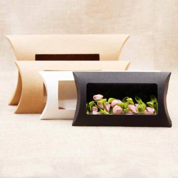 Gwong hogar 20pcs Forma de almohada Partido de boda Favor Caja de envasado de papel de regalo con ventana de PVC Gwong 21042375