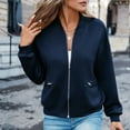 thumbnail image 2 of XPMWRP Women's Stand Collar Zip Up Bomber Jacket, Loose Fit Casual Fleece Outerwear with Zipper Side Pockets Navy XL, 2 of 6