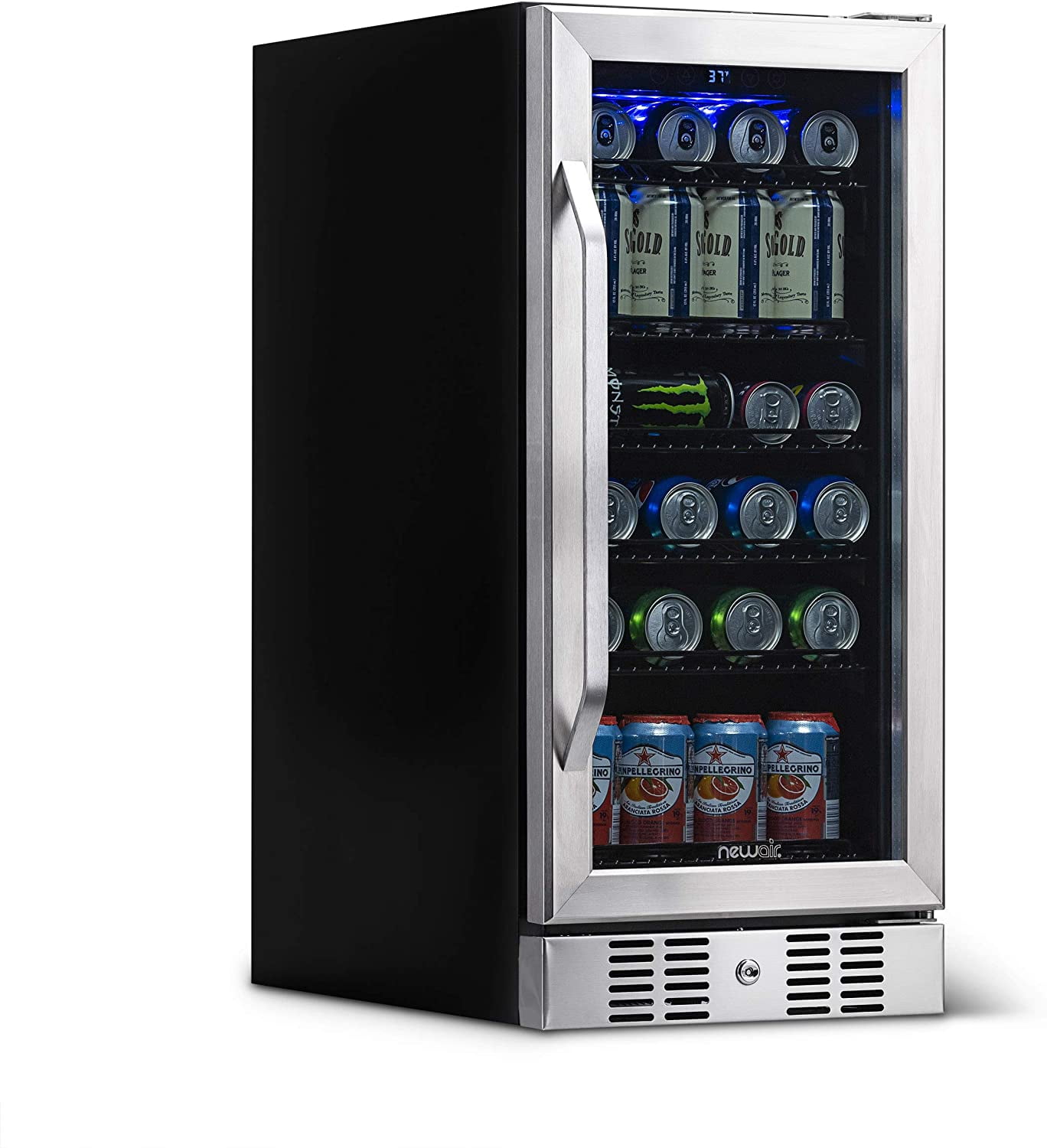 Restored Newair 96 Can Beverage Refrigerator Cooler, Freestanding Small Mini Fridge in Stainless Steel for Home, Office or Bar (Refurbished)