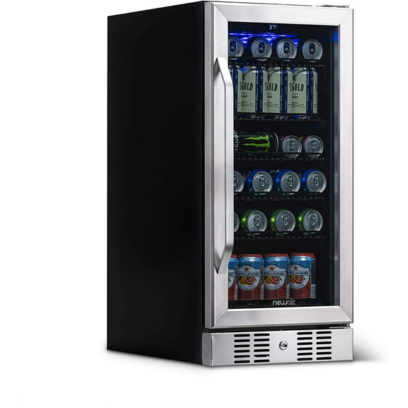 Restored Newair 96 Can Beverage Refrigerator Cooler, Freestanding Small Mini Fridge in Stainless Steel for Home, Office or Bar (Refurbished)