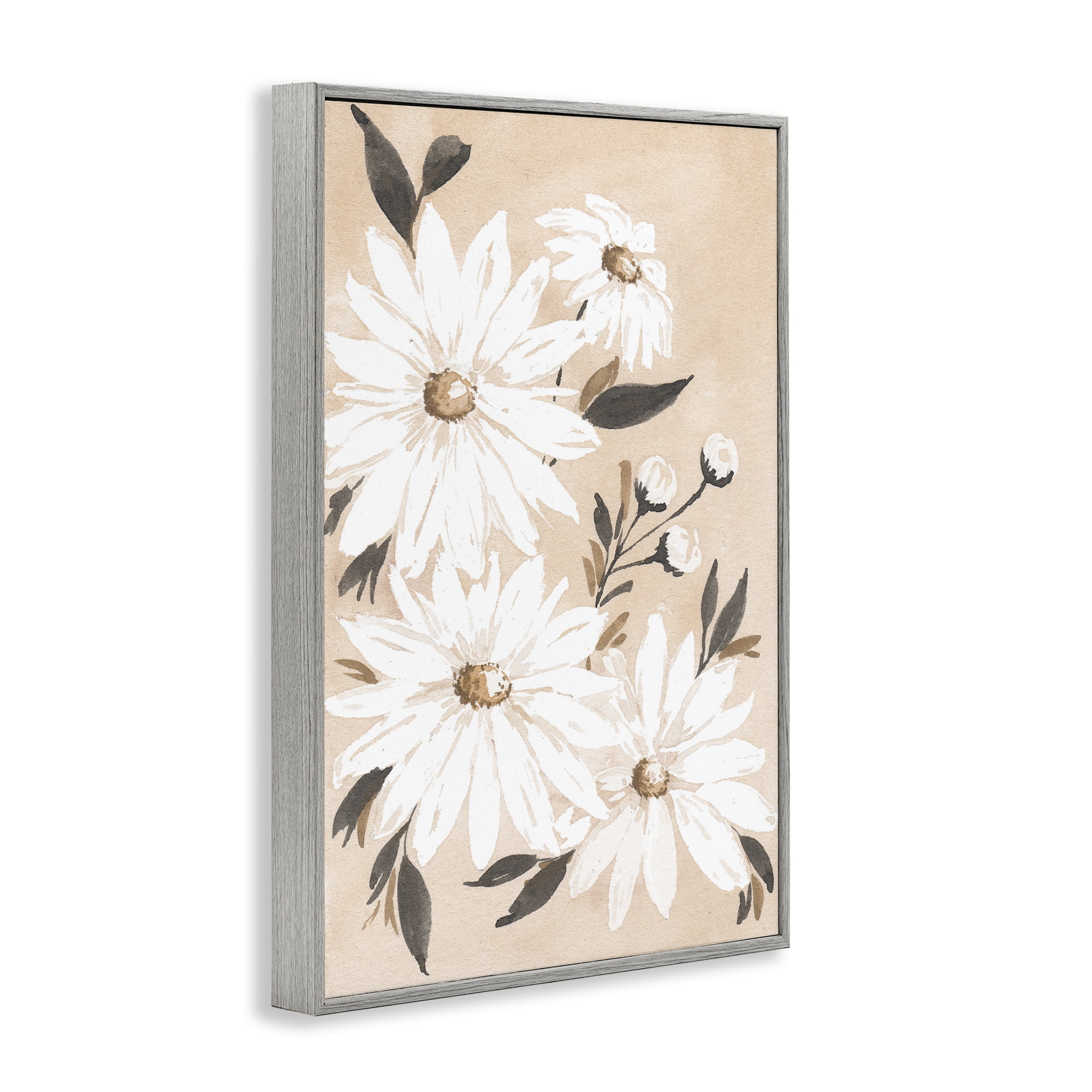 Stupell Industries Muted Neutral Daisies Botanical & Floral Painting Gray Framed Art Print Wall Art, 16 x 24