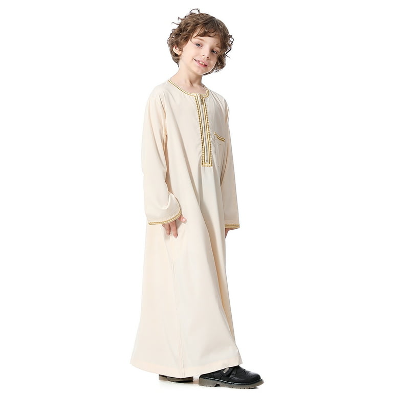KRUIHAN Jongens Jubba Thobe, Abaya Kaftan met lange mouwen, Arabische badjas met rits voor jongens, moslim Abaya gebedskleding voor kinderen, jongens, zwart en wit, Zwart, 11-12 jaar